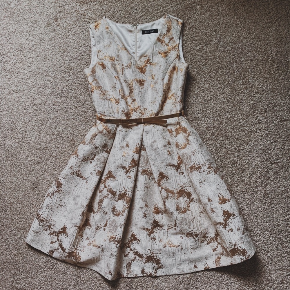 Ellen Tracy Gold and Beige Dress